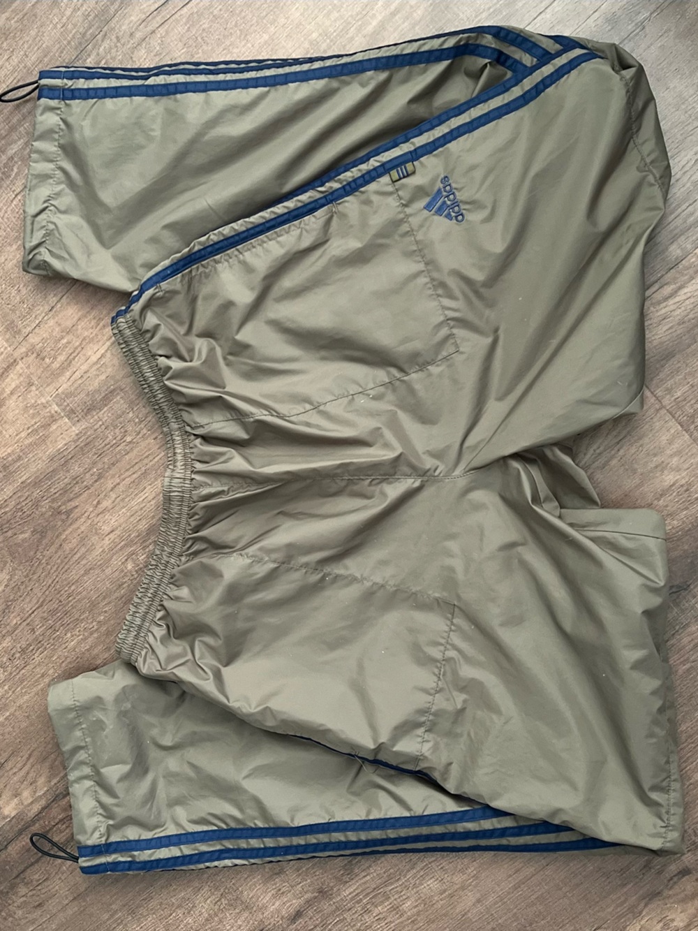 Y2K Vintage Adidas Olive Garden Green Track Pants with Blue Stripes